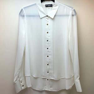 Karl Lagerfeld sheer white button front blouse EUC M